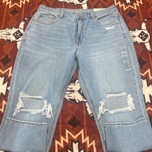 Distressed Light Blue Mom Jeans